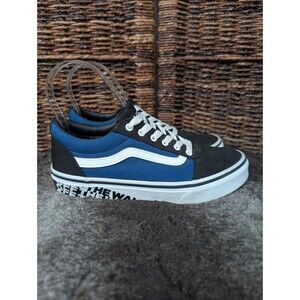 Vans Ward Skate Shoes Boys 3 Black Blue Unisex Sneakers Off The Wall Logo Skater